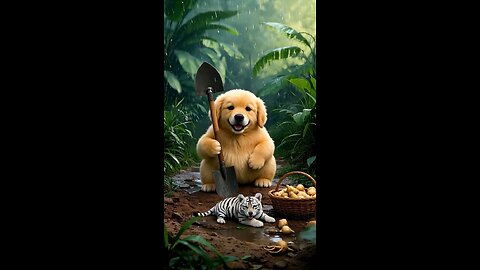 A puppy finds a baby tiger and raises it. A heartwarming tale of unlikely friendship!