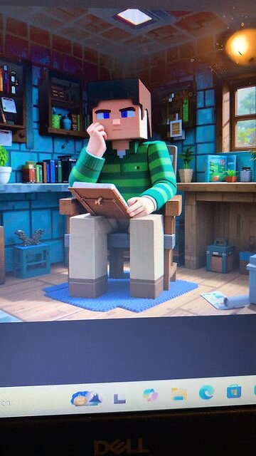 I created Steve from Minecraft as Steve from Blue’s Clues, sitting in a thinking chair in Minecraft