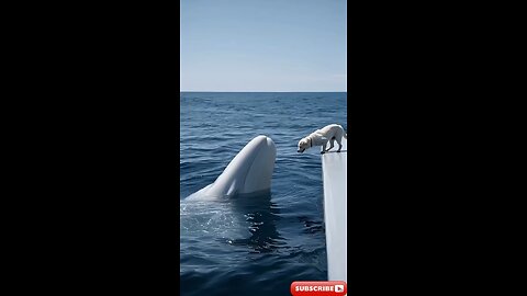 friendhip of white dog and dolphine