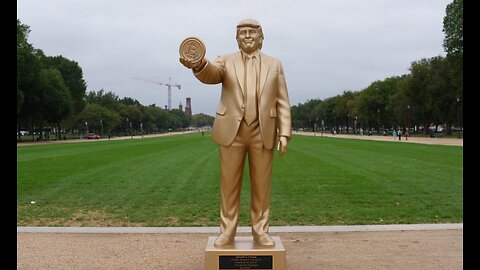 Estátua dourada de Trump segurando Bitcoin é instalada temporariamente frente ao Capitólio dos EUA.