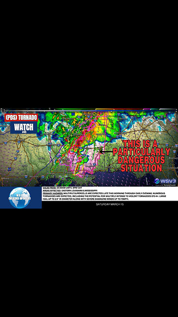 🌪️ PDS Tornado Watch #45: EF3+ Risk in LA/MS! 3/15/25 #shorts #weatherupdate #severeweather