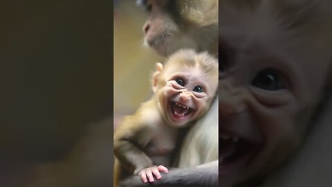 Baby Monkey Gets Too Excited in Mom’s Arms!