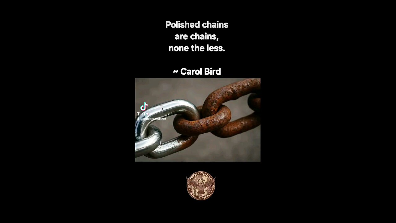 Polished chains are chains, none the less. ~ Carol Bird #Freedom #Constitution #Liberty