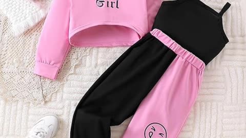 Kid Toddler Girls Clothes Outfits Letter Graphic Hoodie Sweatpants Cami Top 3PC Fall Winter Pant Set