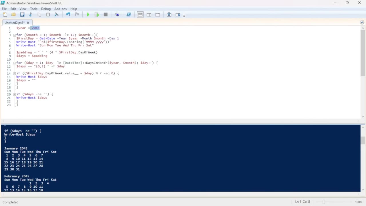 Generating a Full Year Calendar in PowerShell