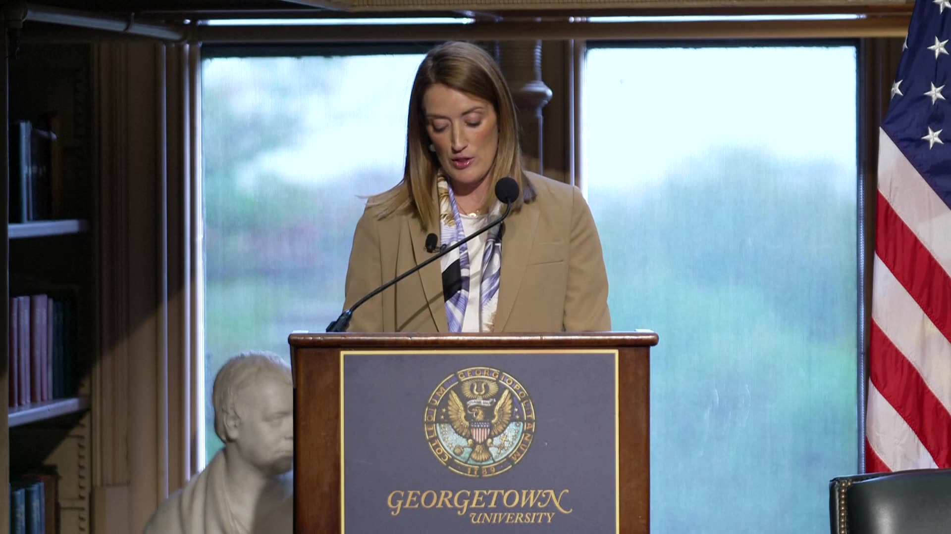 Roberta Metsola’s Powerful Call for US–EU Unity at Georgetown | Europe Politics | Amaravati Today