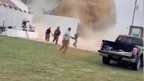 A grain elevator collapsed in the village of Martinton, Illinois