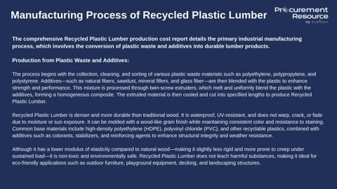 Recycled Plastic Lumber Production Cost Analysis