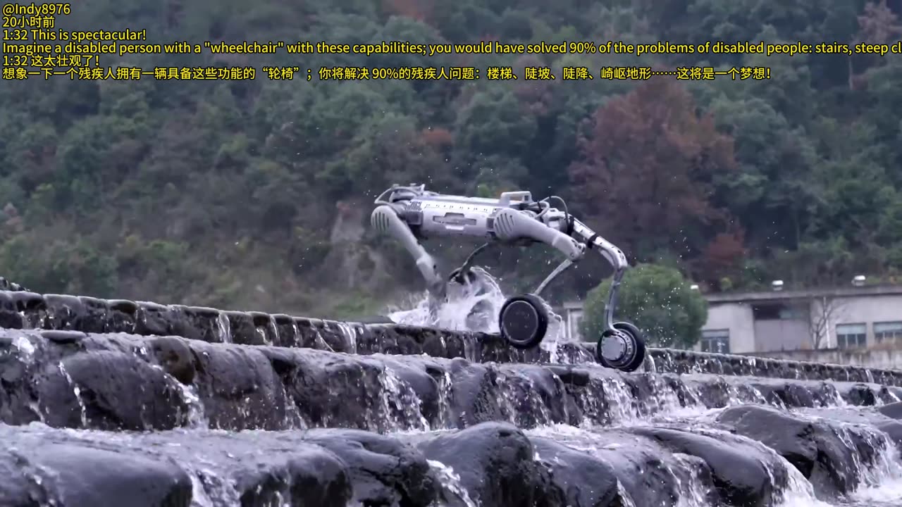 Yushu robot dog B2-W is really shocked.