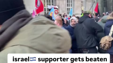 The United Kingdom: A Netanyahu supporter pushes someone then gets pushed back and beaten.