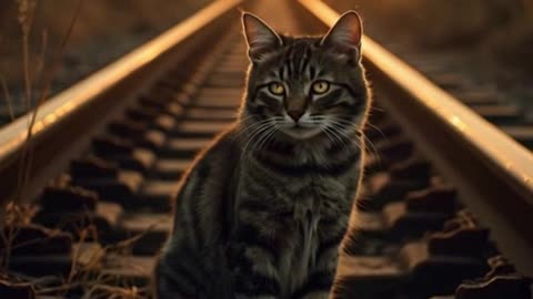Cat Waiting on the Empty Tracks