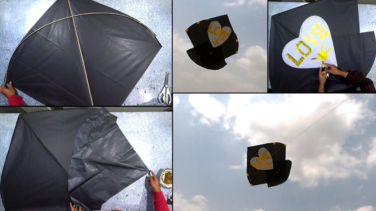 How to Make Heart Kite ❤️ 2.5 Tawa Guda Kite Making & Flying - Love Design Kite