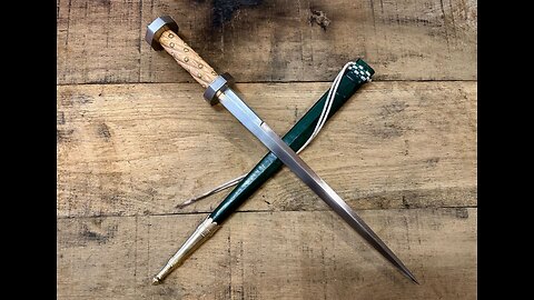 Apple Drop Cuts with a Medieval Rondel Dagger by Tod Cutler