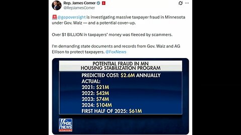 Comer Says Massive Fraud Uncovered In Minnesota Is The Tip Of The Iceberg! 12-5-2025
