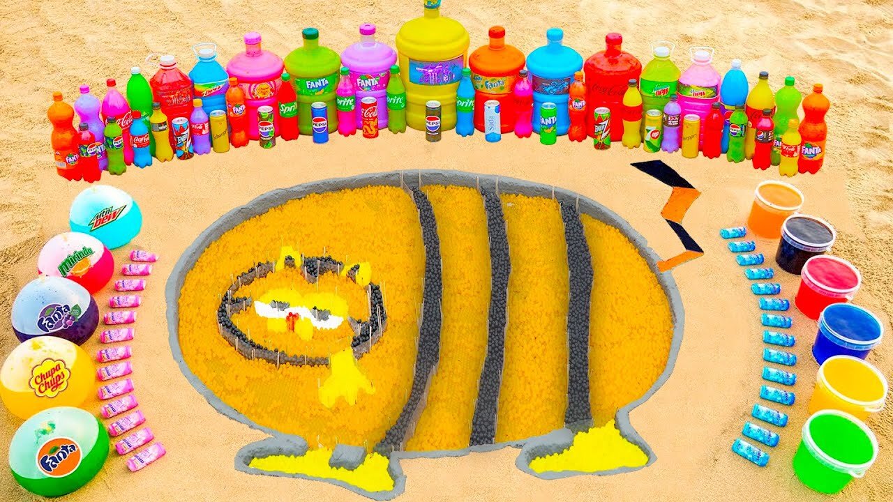 How to make Rainbow Garfield with Orbeez, Big Balloons of Fanta, Coca Cola vs Mentos & Popular Sodas