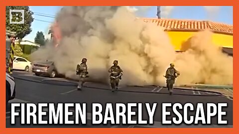 "Oh No!" Firefighters Run from Building Collapse as Debris Falls Behind Them