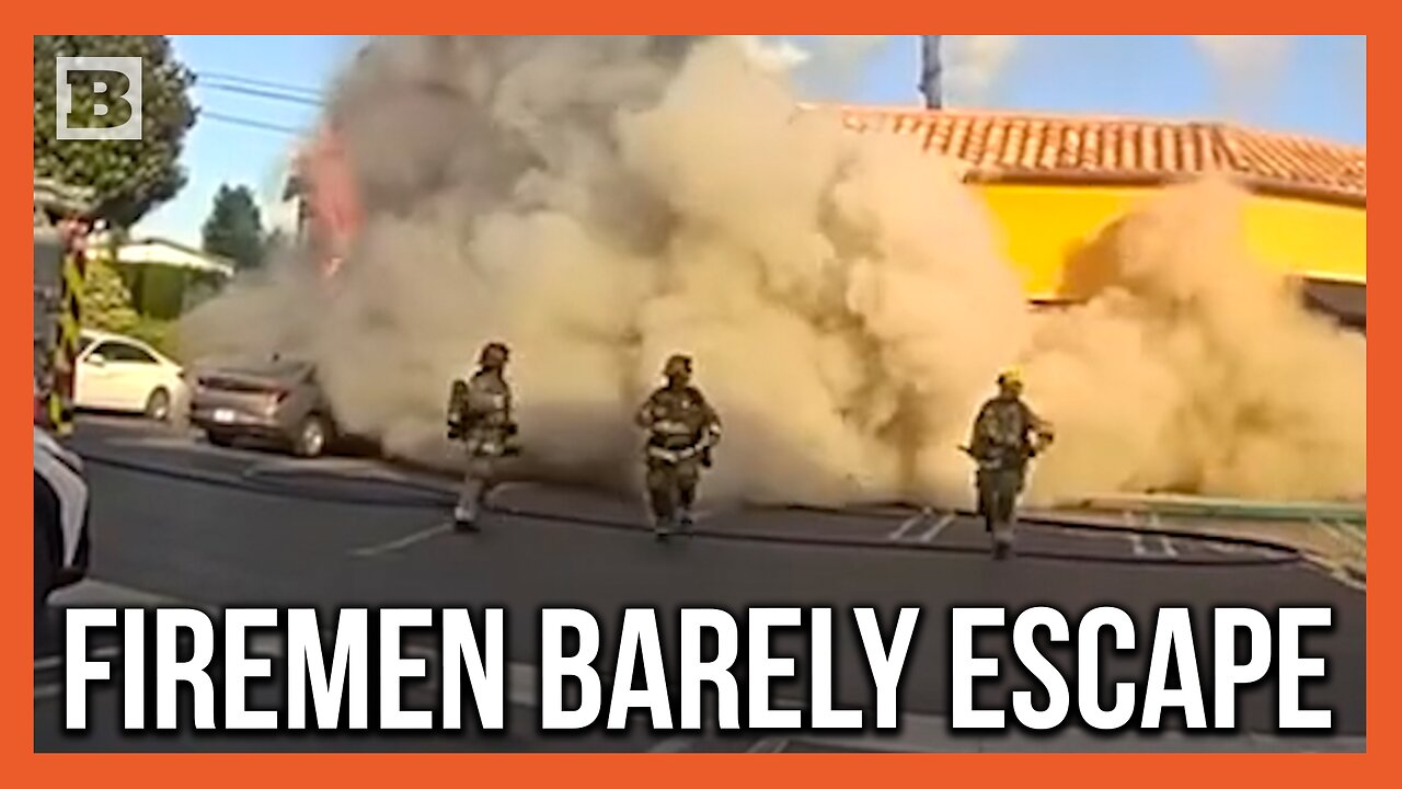 "Oh No!" Firefighters Run from Building Collapse as Debris Falls Behind Them