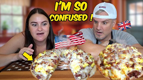 Brits Try American Breakfast Pizza! [Pizza For Breakfast] ?!?!?!