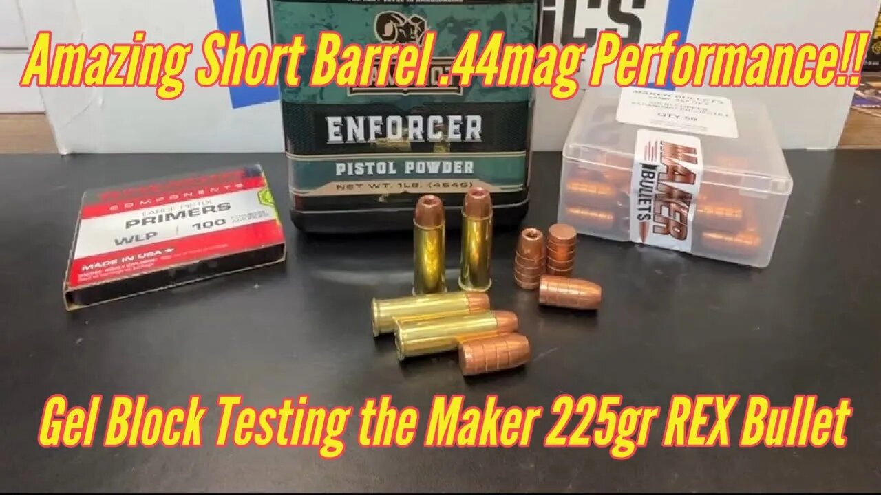 .44mag Maker 225gr REX, Ballistic Gel Block Test, 4 Barrel Lengths.
