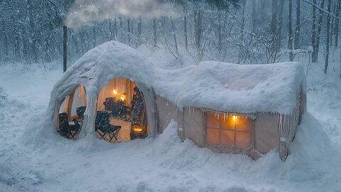 Camping Inflatable Luxury Tent Isolated For 3 Days Amid Heavy Snow [ ASMR ]