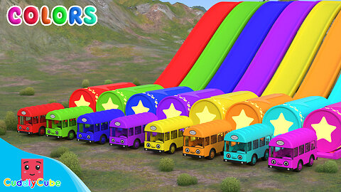 Learn Colors with Sliding Buses | Learn colors for toddlers English | CuddlyCube