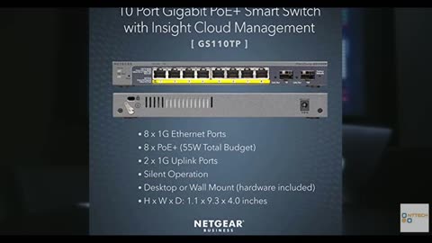 NETGEAR 10-Port PoE Gigabit Ethernet Smart Switch (GS110TP) - Managed, with 8 x