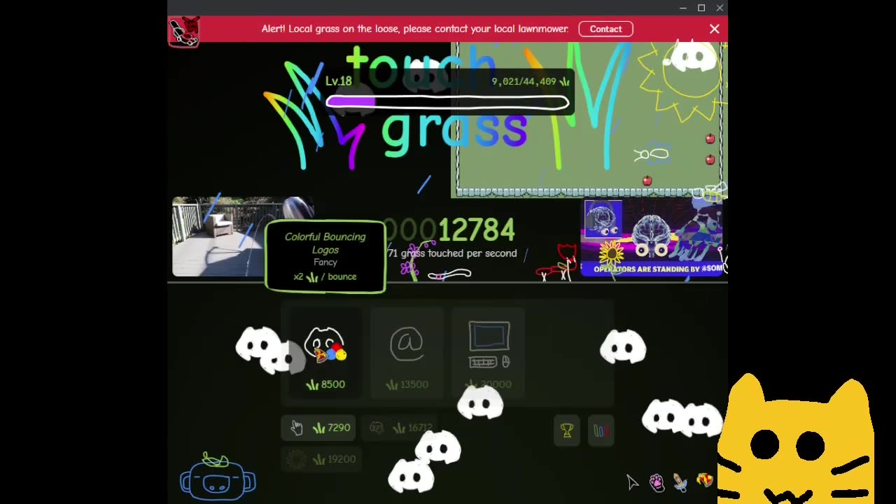 catblob touches some grass