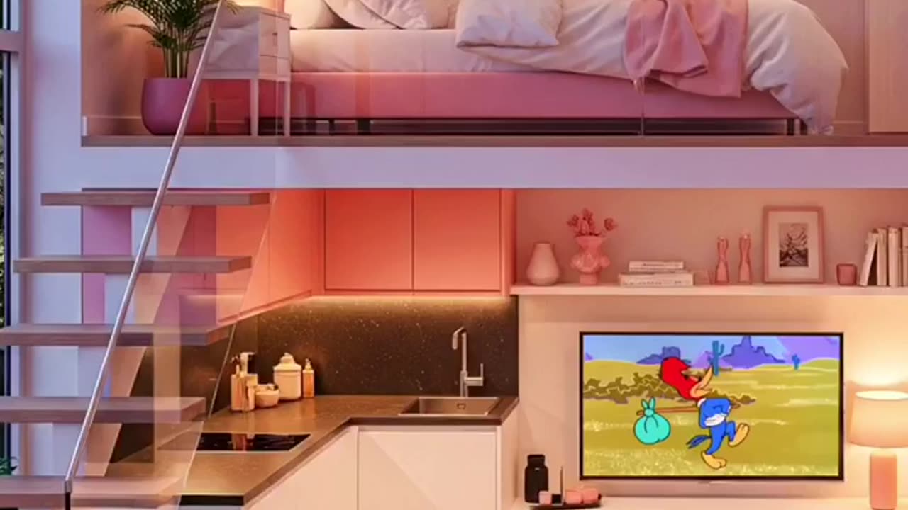 Step into this dreamy pink loft! ✨