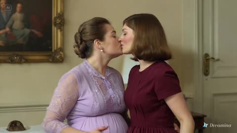 Lesbian kiss between two women on a in a 1950s