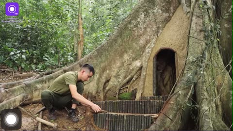 Built a Hidden Shelter in the Jungle Inside a Giant Rock