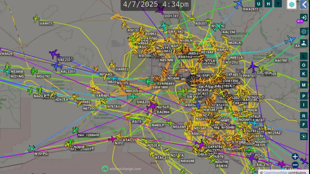 wen the pwr went out - Phoenix Air Traffic Time lapse for Apr 7th 2025 - no audio -
