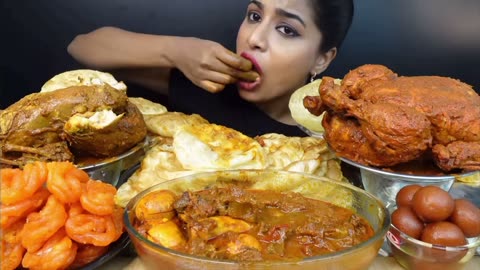 2 Whole Chicken with spicy chicken curry, Eggs, Puri, Jalebi, Gulab