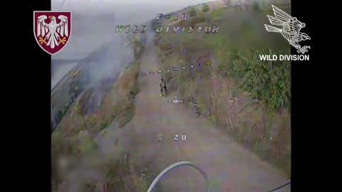 Ukrainian Drone Smashes into Russian Soldiers on a Bike