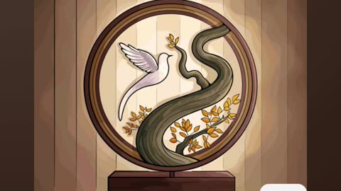 Elegant Wooden Sculpture Featuring a Bird and Floral Motif in Circle Frame