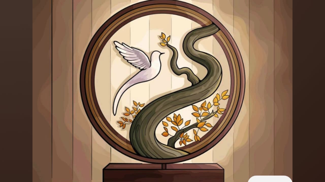 Elegant Wooden Sculpture Featuring a Bird and Floral Motif in Circle Frame