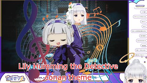 vtuber Shirayuri Lily vibing and humming the detective Conan theme - OCTOPATH TRAVELER II