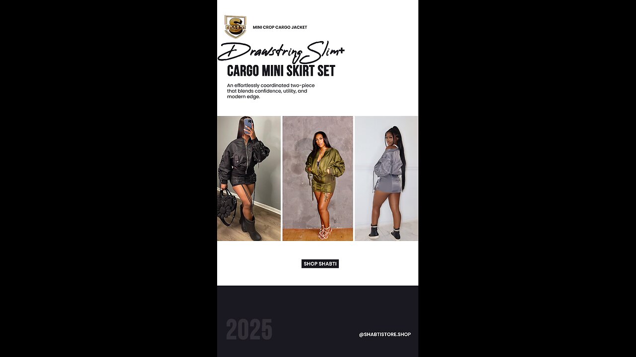 Drawstring Slim+ Crop Bomber Jacket & Cargo Mini Skirt Set🔥