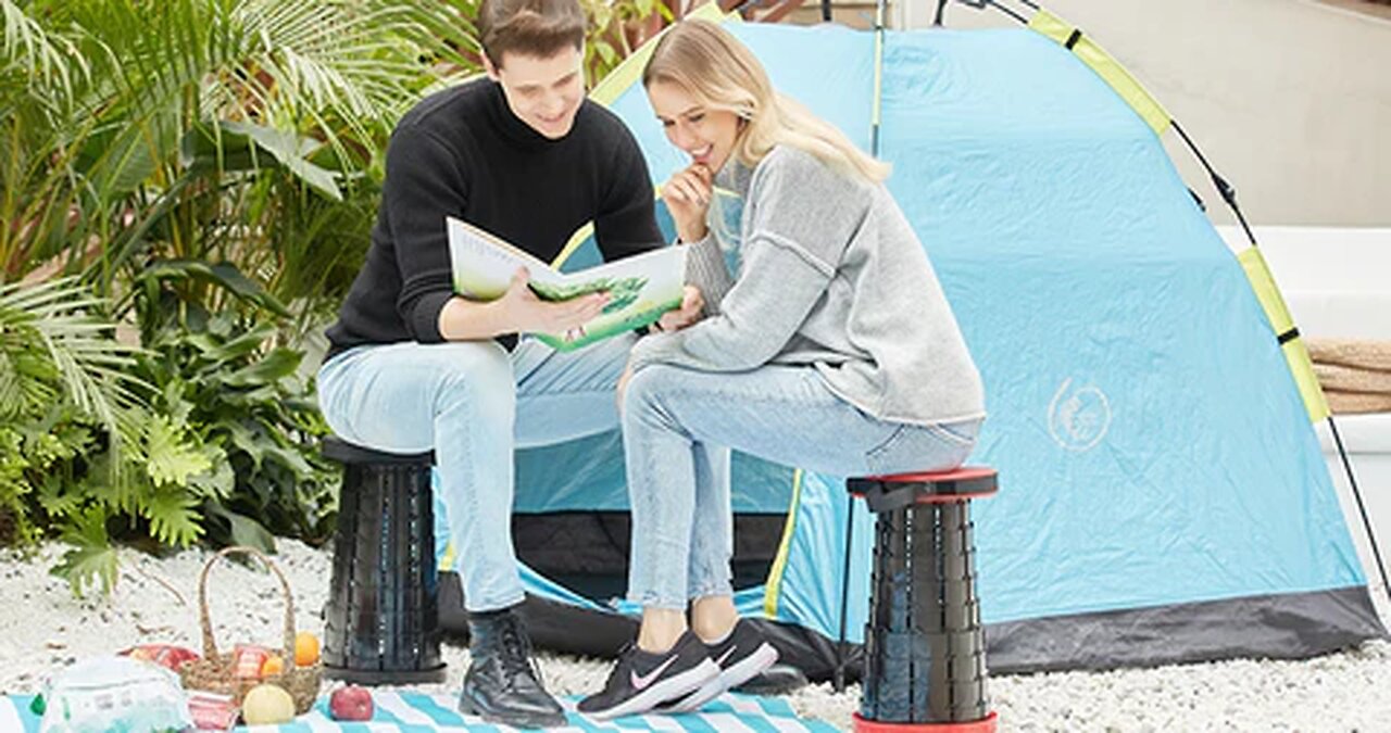 Portable & Lightweight Retractable Folding Stool, with Max Load 150Kg & Twelve Levels