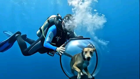 Watch the dog inside the seaside bubble.