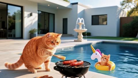 "Mama Cat & Kitten's Pool Day! 🐾💦 Water Guns, Swimming & Snack Time Fun!"