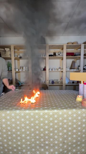 Nearby Candle Sets DIY Foam Decoration On Fire