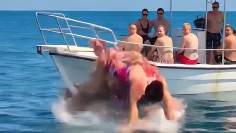 Lady Sinks Boat By Jumping Off - Funny Video