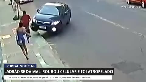Homem acerta ladrão com carro após namorada ser assaltada
