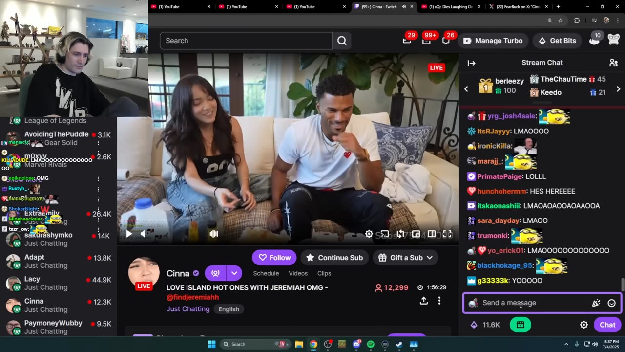 Love Island" Star Freaks Out When xQc Joins Chat!