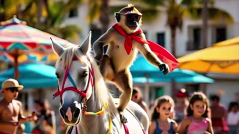 Horse 🐴 and monkey 🐒 friendship at beach side 😁