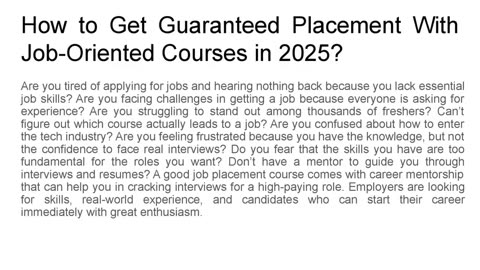 How to Get Guaranteed Placement With Job-Oriented Courses in 2025?