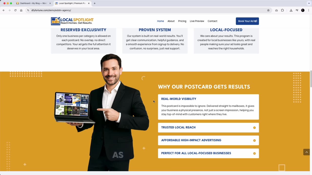 EDDM Agency Fortune Demo: DFY Website & Toolkit for Launching a Local Postcard Marketing Business.
