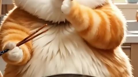 The orange cat cooks dumplings