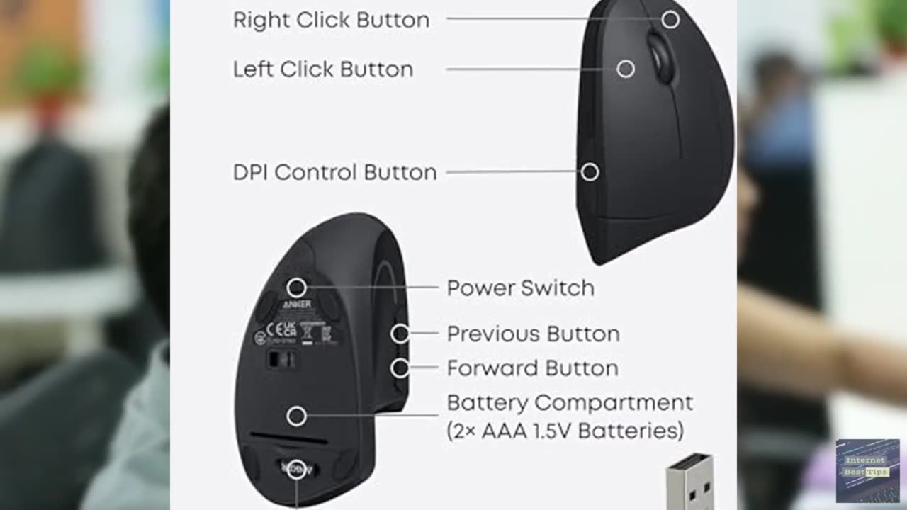 Anker 2.4G Wireless Vertical Ergonomic Optical Mouse for Work, Multi-Device Conn
