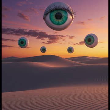 Colossal Floating Eyes in a Surreal Twilight Desert